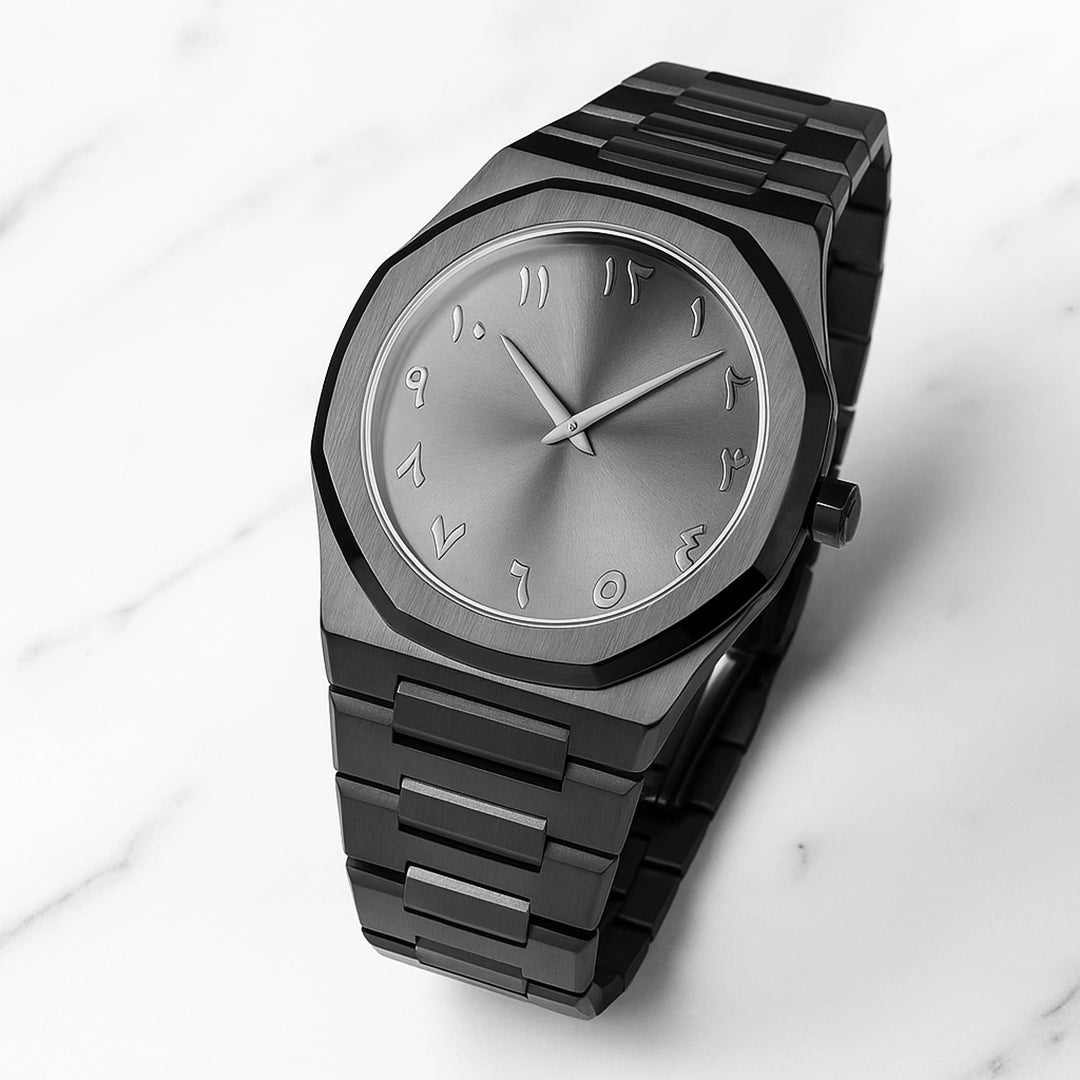 Stainless Steel Black Arabic Aura Watch - Bait al Souq